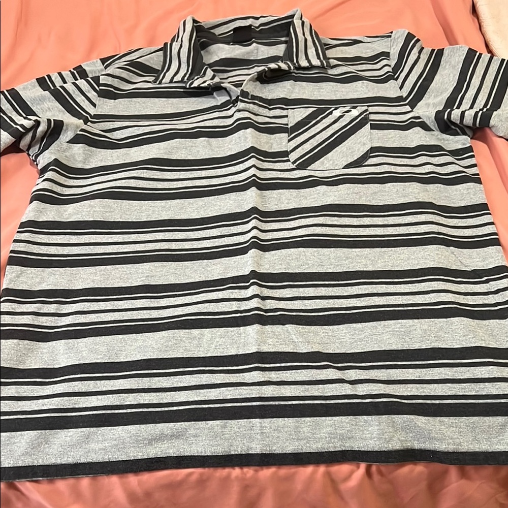 Classic Gray and Black Striped Polo Shirt